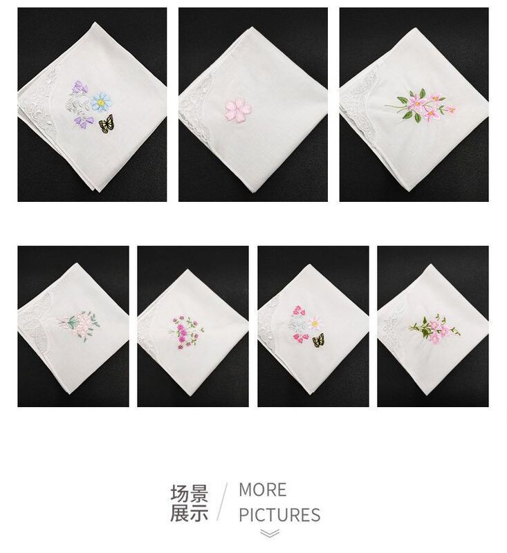 28cm Pure Cotton Embroidered Handkerchief - Soft Square Towel for Sweat Wiping and Gifts