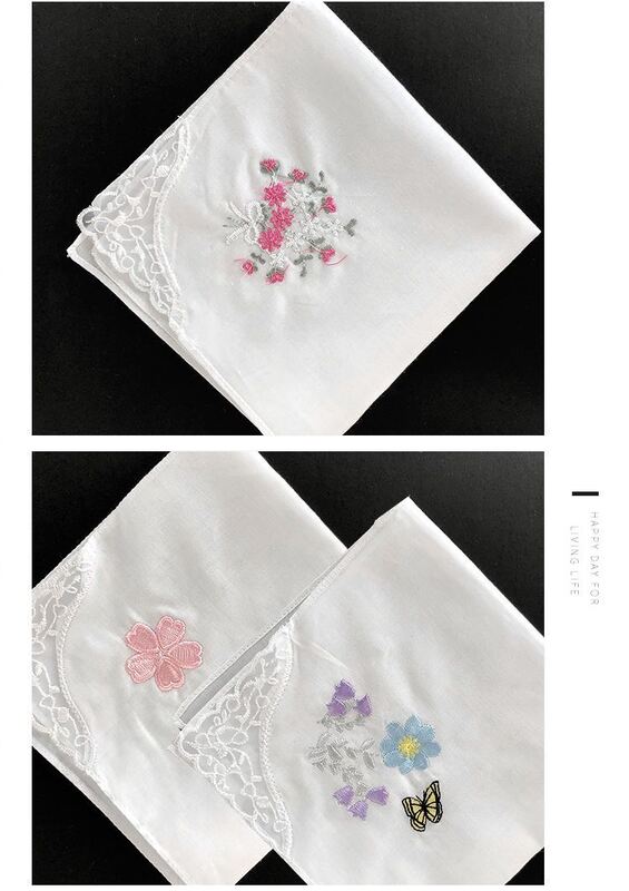 28cm Pure Cotton Embroidered Handkerchief - Soft Square Towel for Sweat Wiping and Gifts