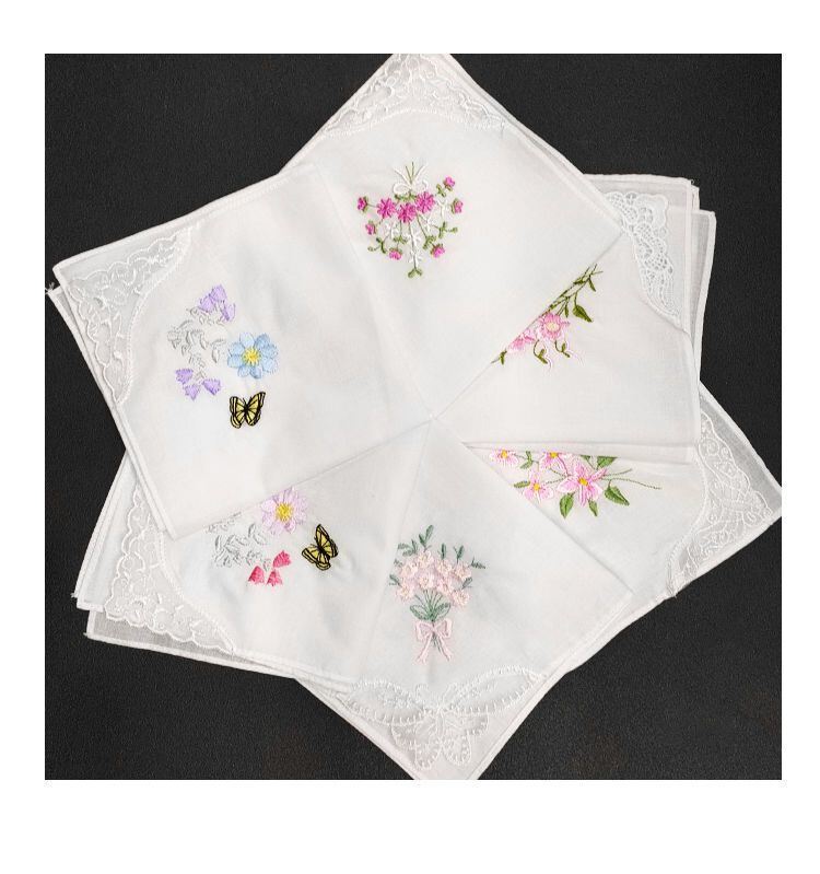 28cm Pure Cotton Embroidered Handkerchief - Soft Square Towel for Sweat Wiping and Gifts